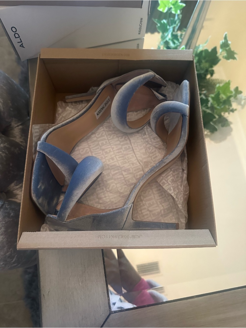Steve Madden Light Blue Velvet Sculptural Strap Heels